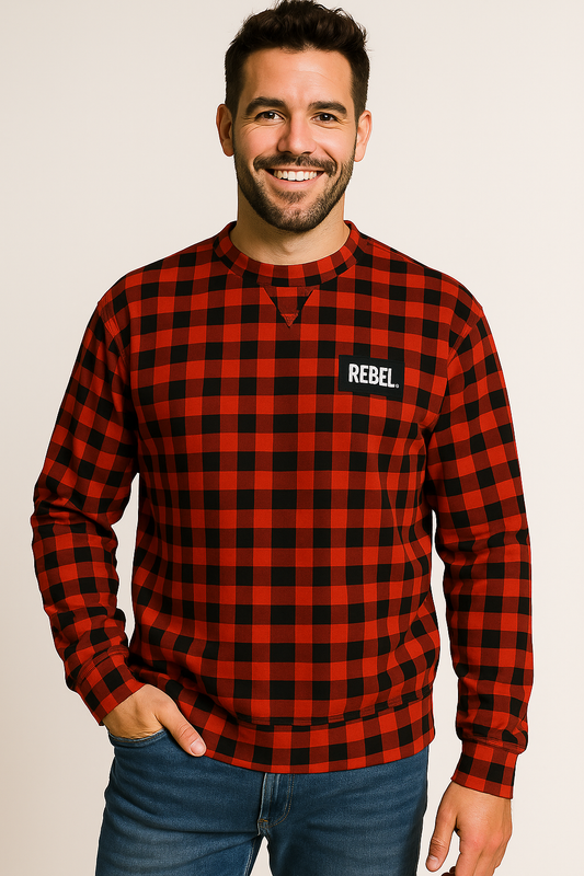 Crew Neck Sweatshirt with Inset V – Buffalo Check