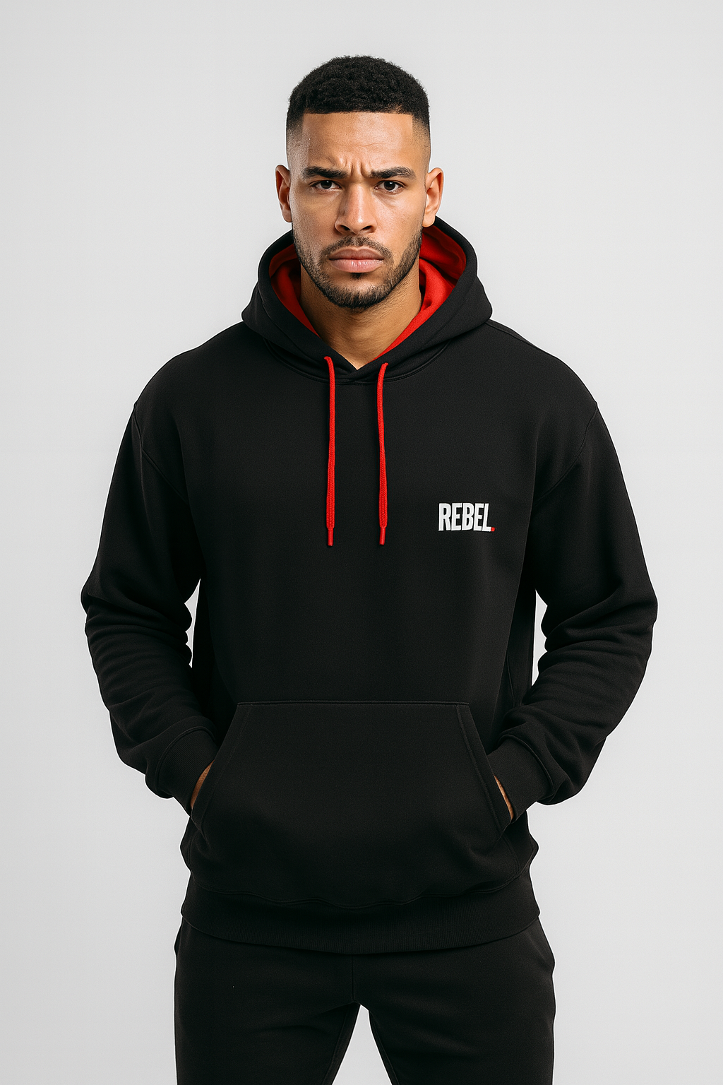 Black Hoodie Rebel front and back - Half Raglan Sweatshirt Hoodie