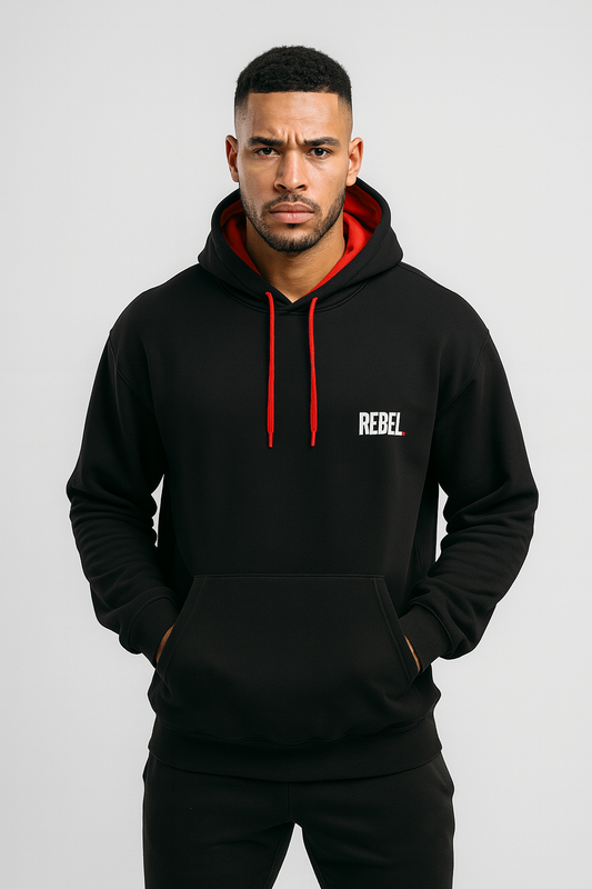 Black Hoodie Rebel front and back - Half Raglan Sweatshirt Hoodie