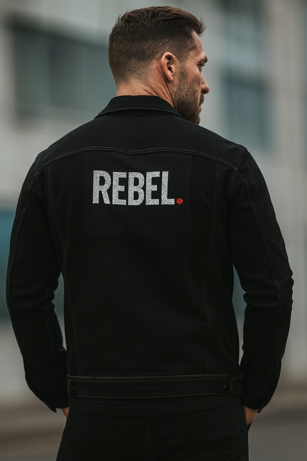 Men's Black Denim Jean Jacket with Back Logo