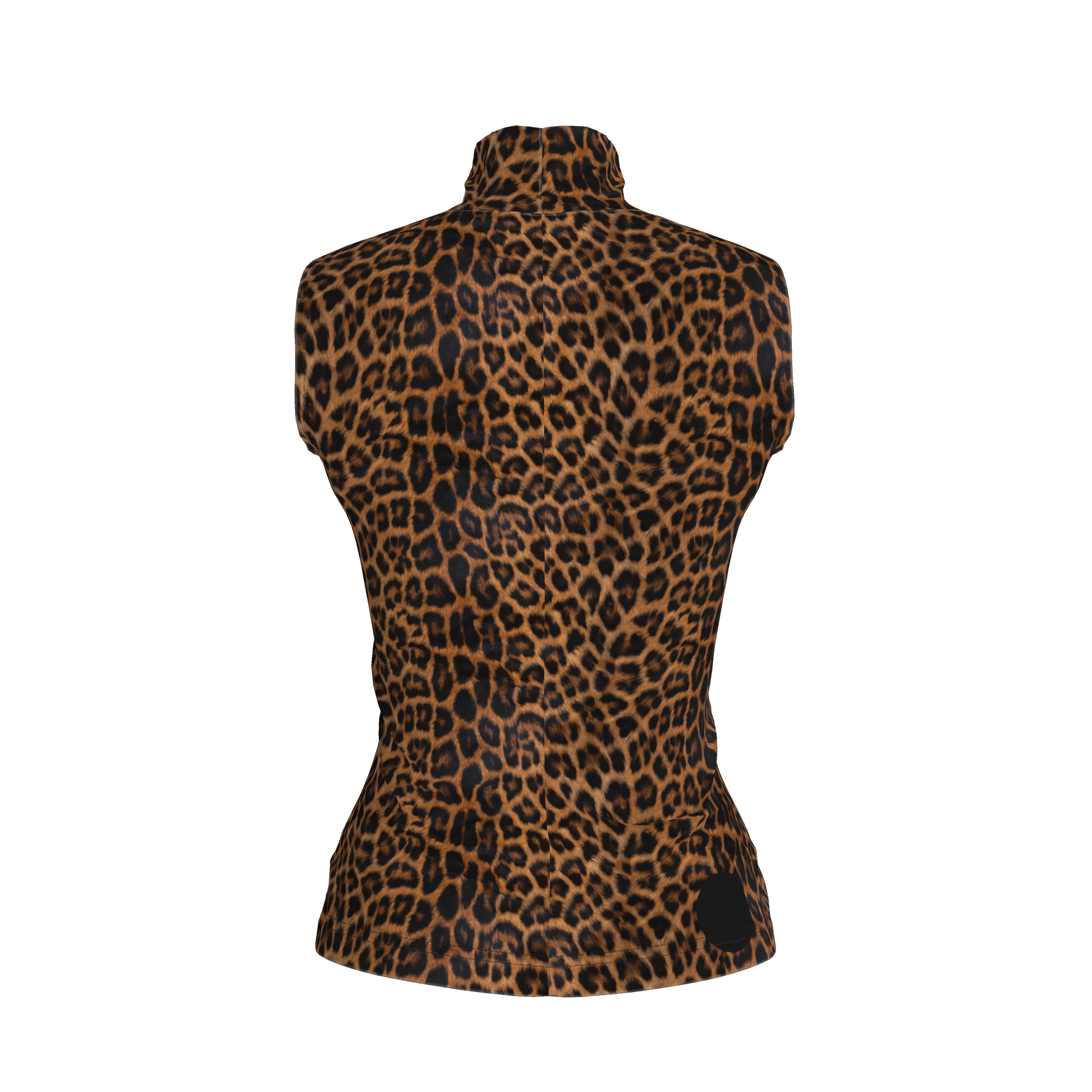 Sleeveless Turtleneck in Leopard Print Midweight Stretch Cotton Fleece