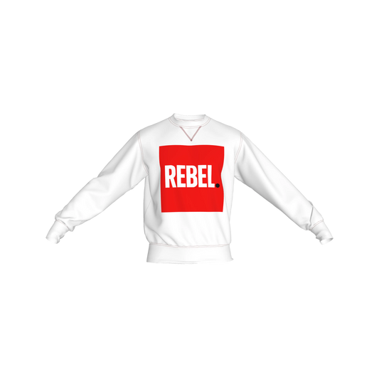 Crew Neck Sweatshirt with Inset V – "REBEL" Print