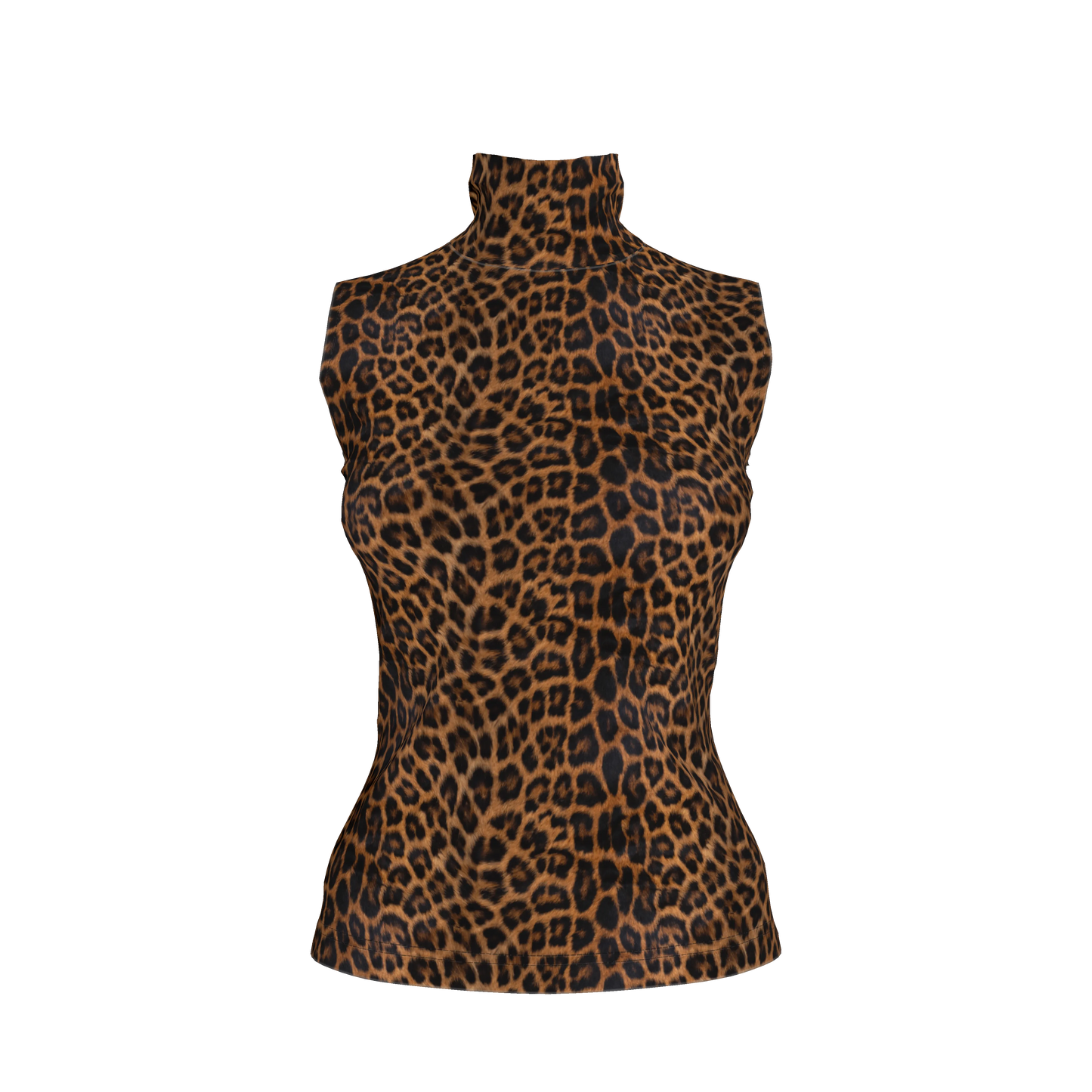Sleeveless Turtleneck in Leopard Print Midweight Stretch Cotton Fleece