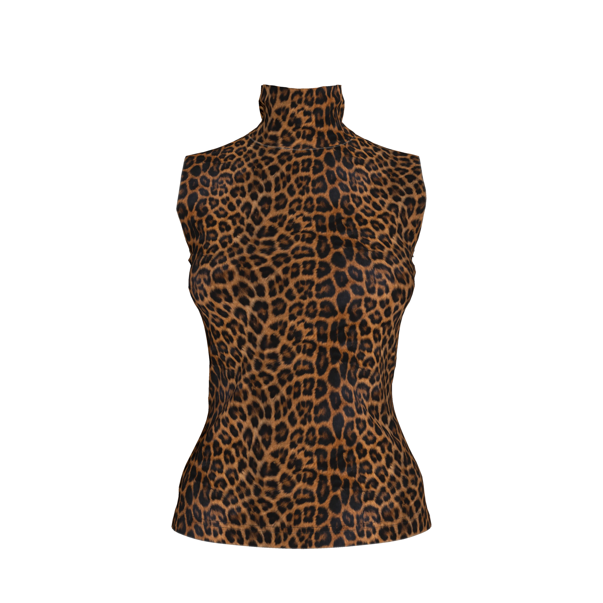 Sleeveless Turtleneck in Leopard Print Midweight Stretch Cotton Fleece