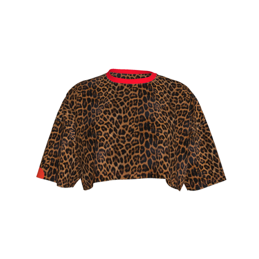 Leopard Print Crop T-shirt in Organic Cotton Jersey