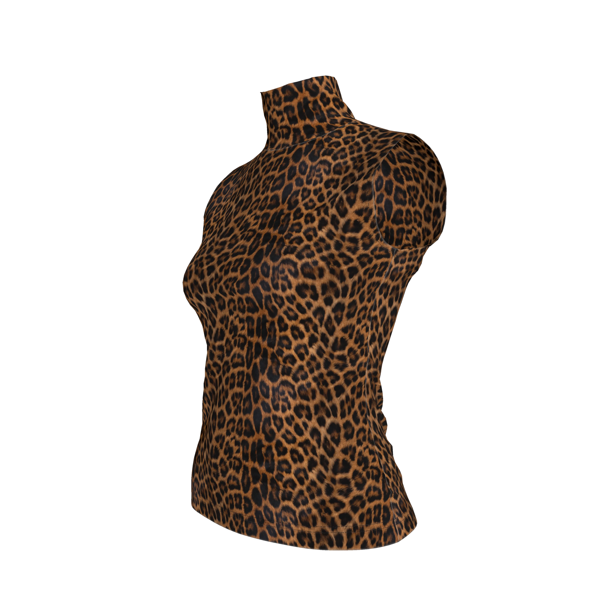 Sleeveless Turtleneck in Leopard Print Midweight Stretch Cotton Fleece