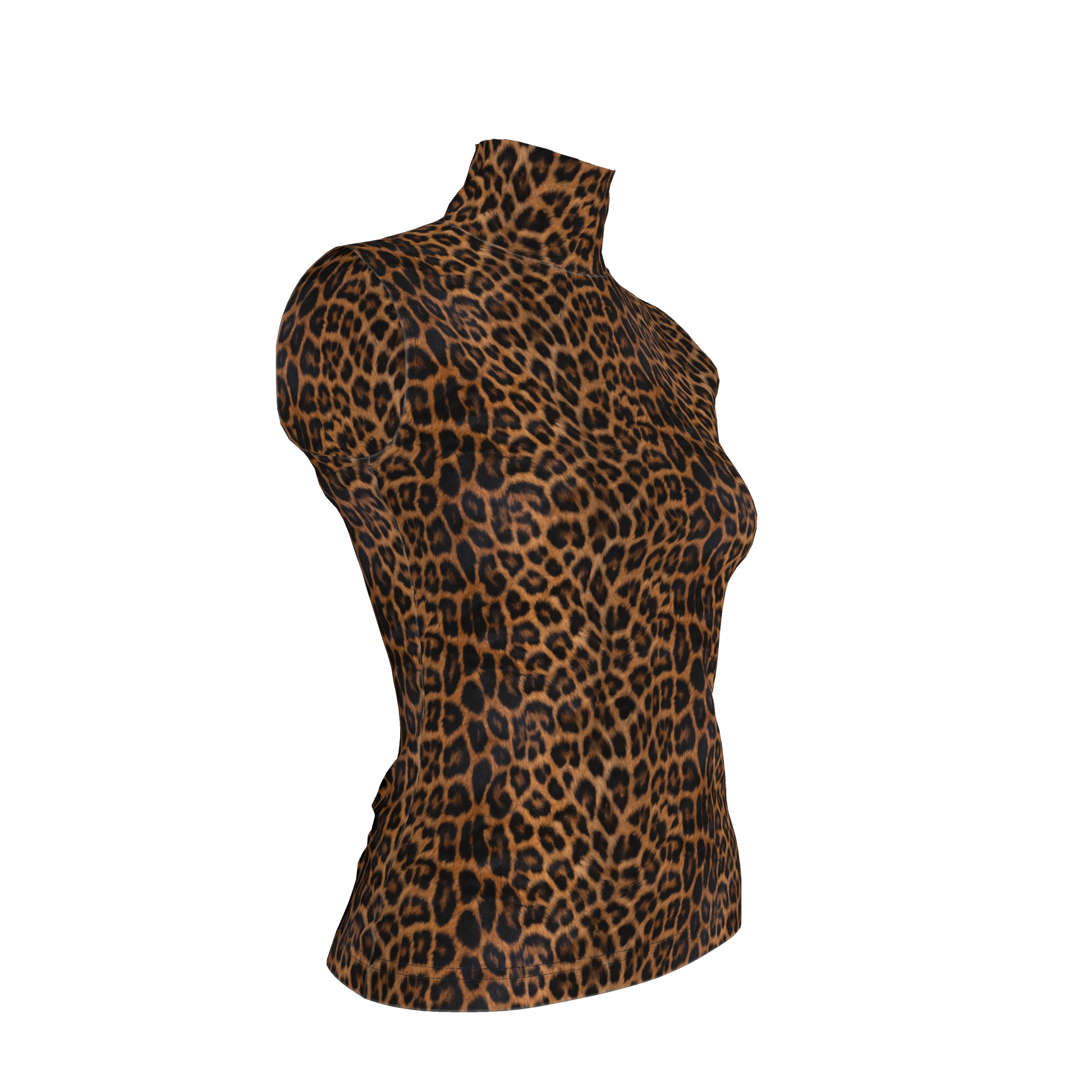 Sleeveless Turtleneck in Leopard Print Midweight Stretch Cotton Fleece